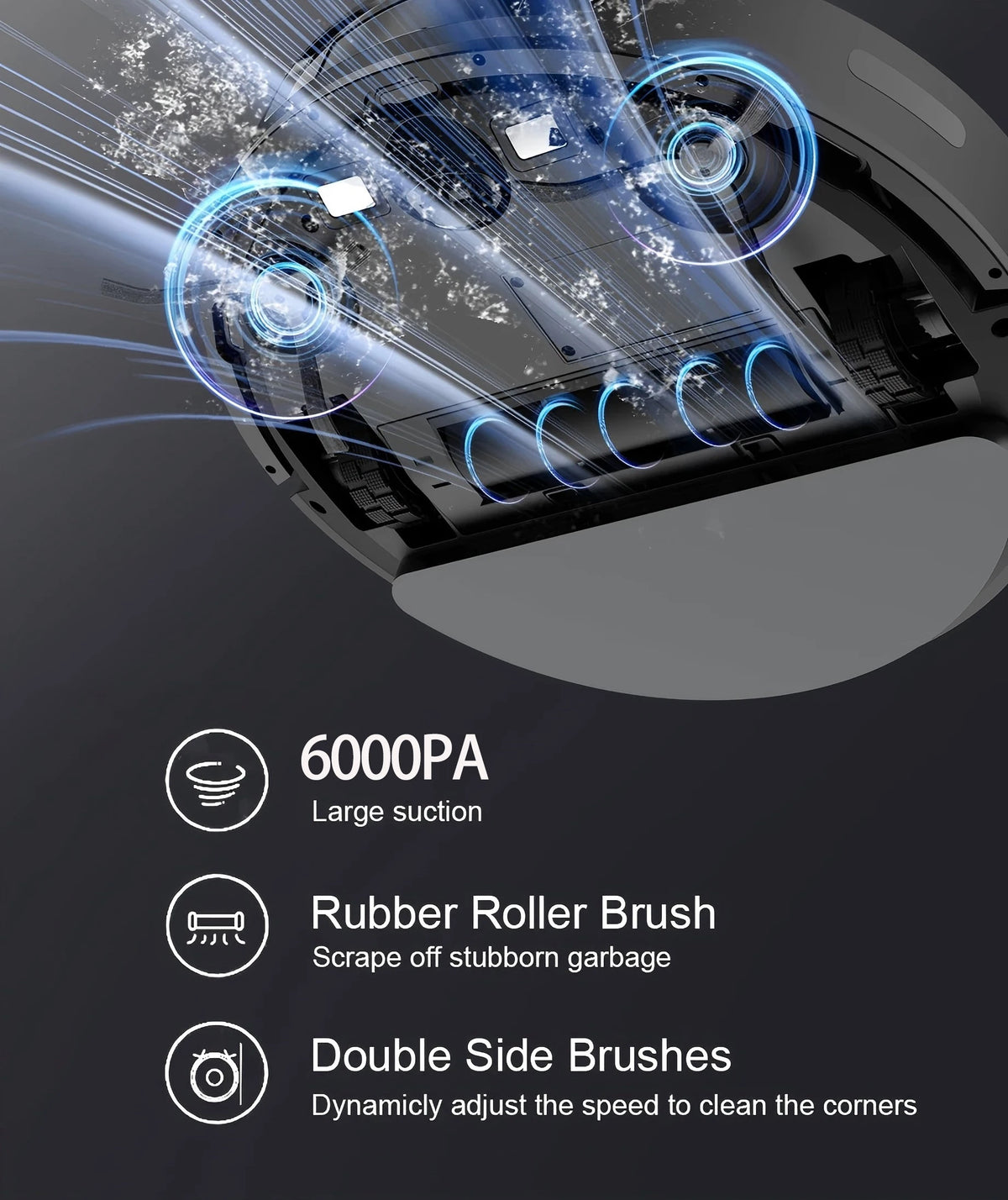 Robot Vacuum Cleaner Combo and Mop 6000PA Strong Suction  Robotic App& Remote Control Self-Charging Smart Mapping for Pet Hair
