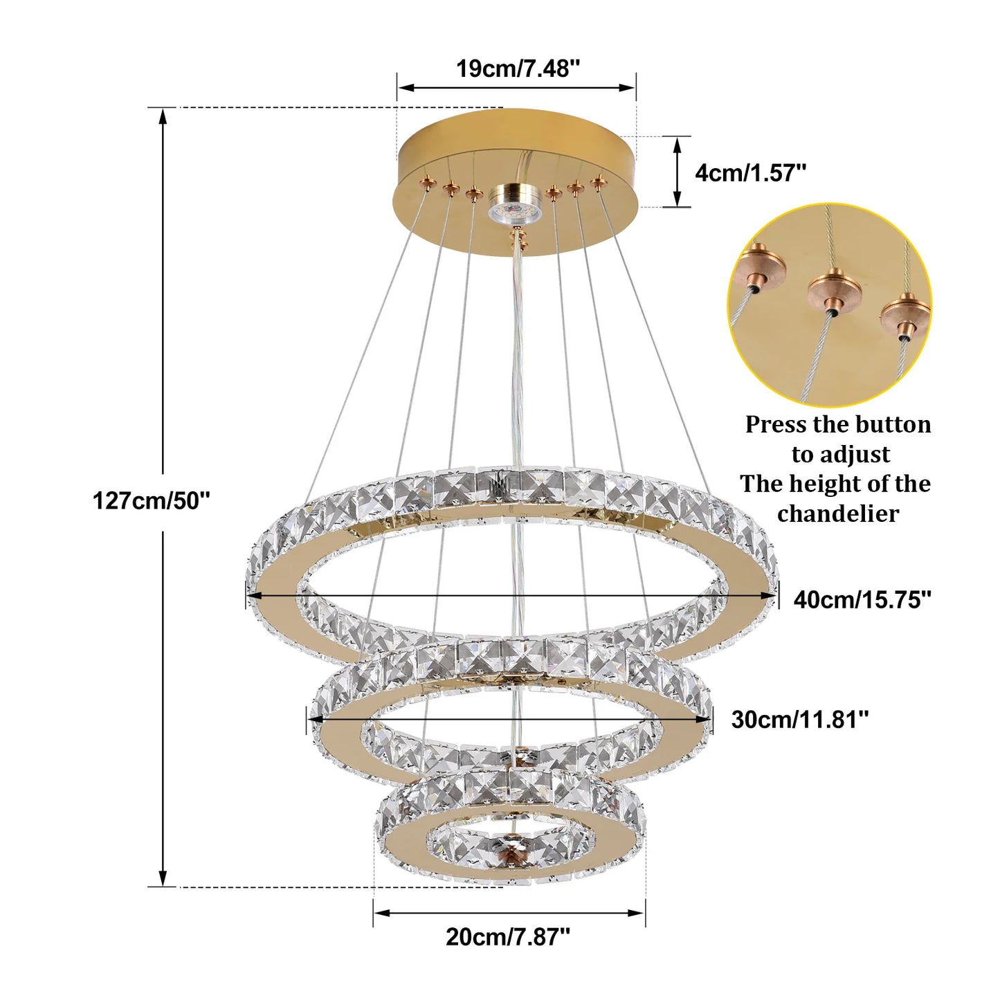 Vinilky Crystal Pendant Light Ceiling Lamp With Remote