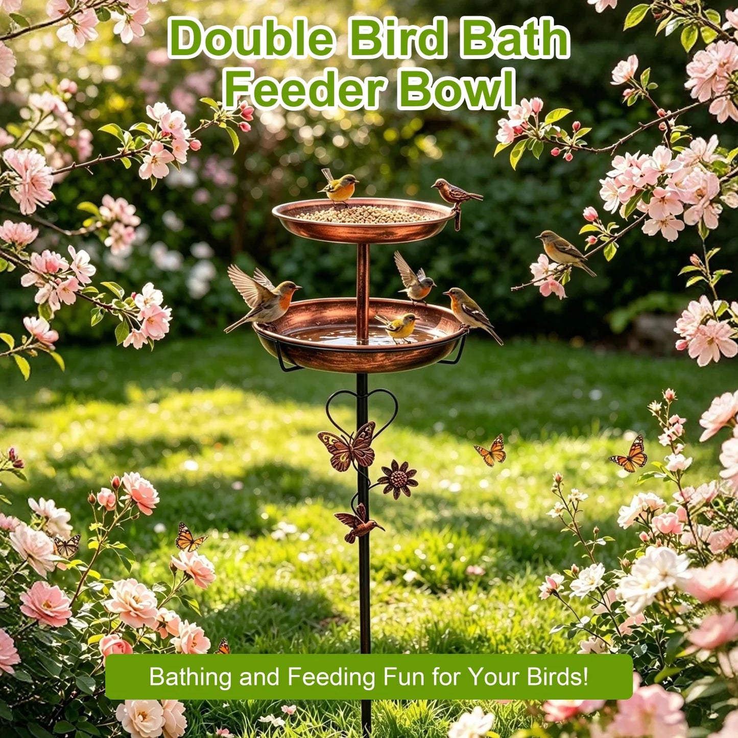 Bird Bath For Outdoors 118cm 2 Tier Metal Bird Bath With 5 Pronged Base For Garden Lovers