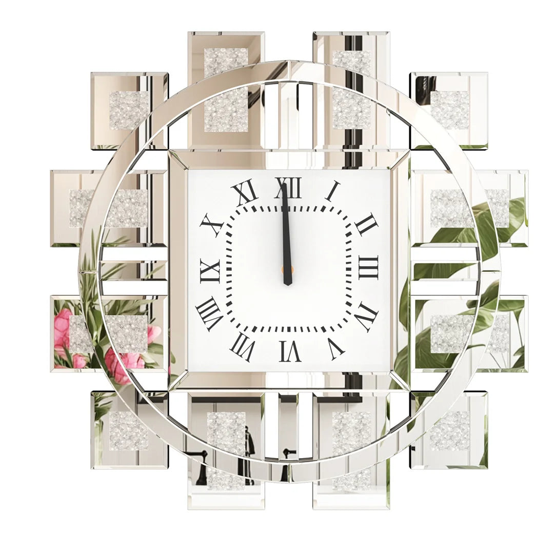 Decorative Wall Clock With Crystal Inlay Battery Operated