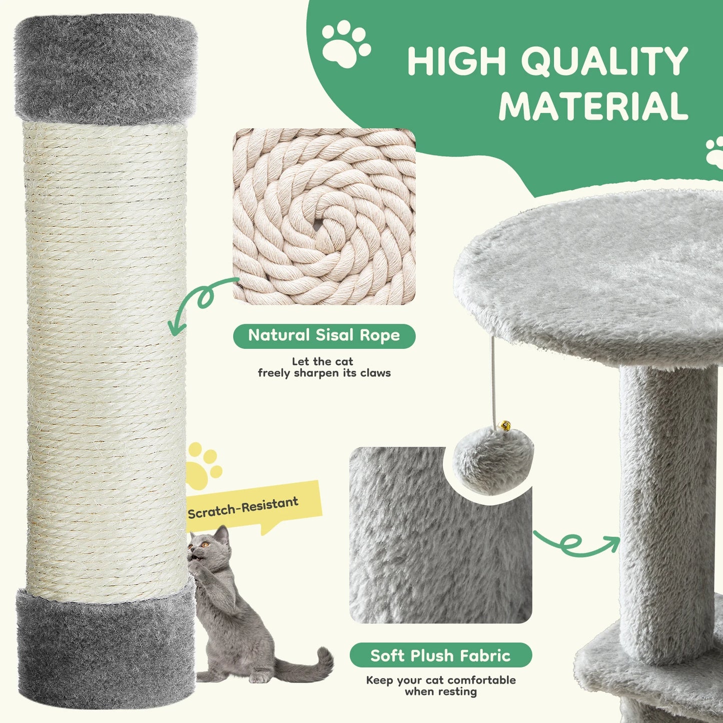 JHK 44 Inch Cat Tree Four Level Multi Cat Climbing Tower For Indoor Cats Natural Sisal Scratching Posts