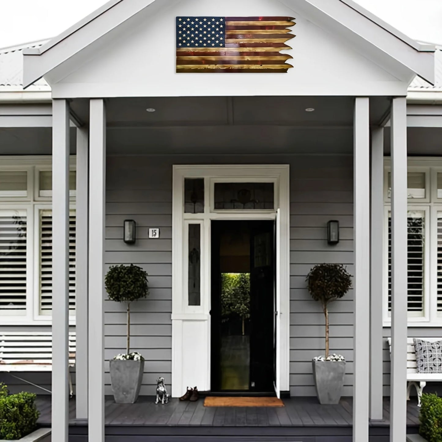 American Wooden Wavy Flag Decoration for Independence Day