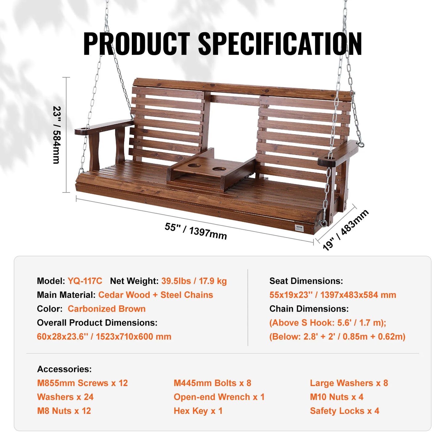 SucceBuy Cedar Porch Swing For Outdoor Gardens