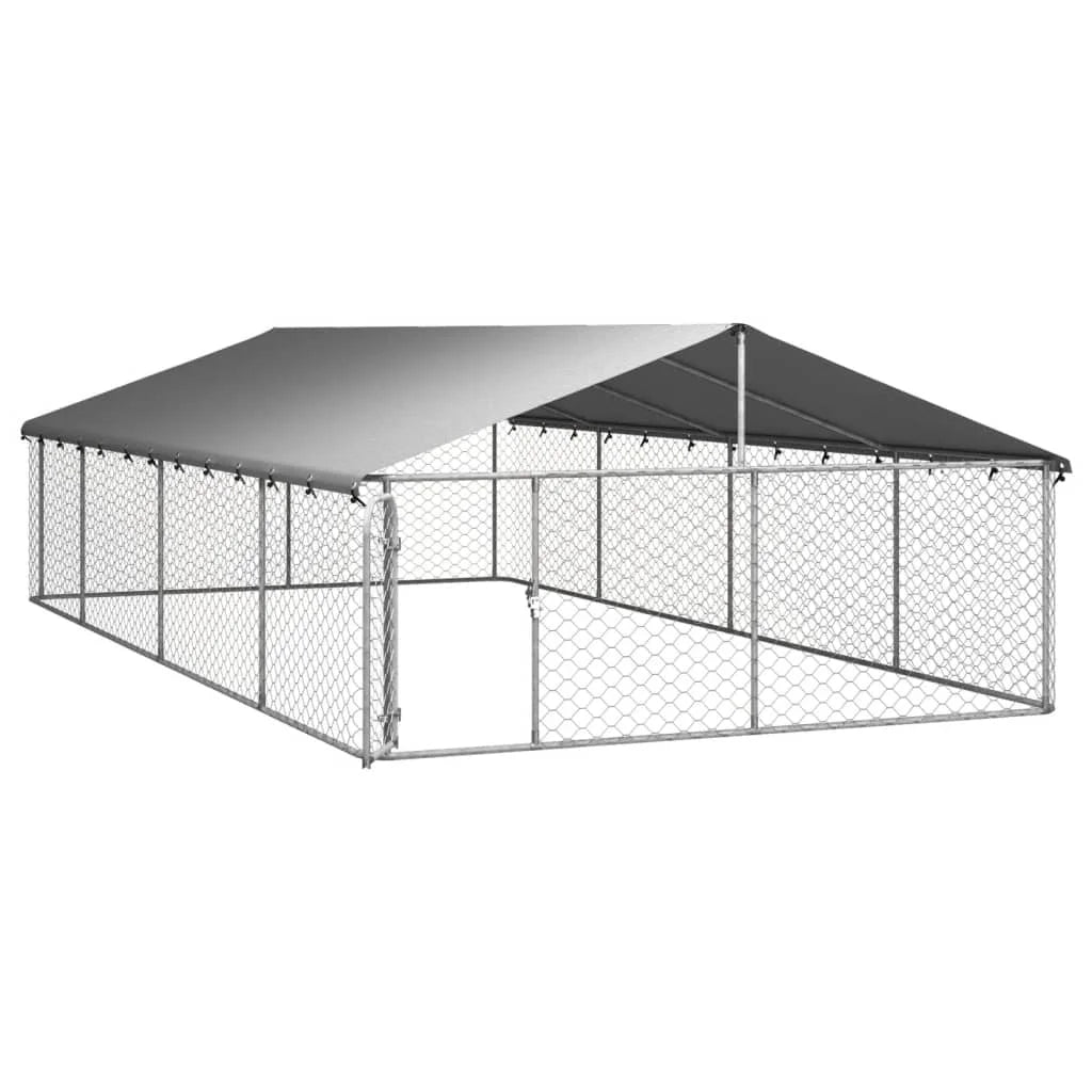 Outdoor Dog Kennel With Roof Galvanized Steel Large Secure Weatherproof For Dogs Multiple Sizes