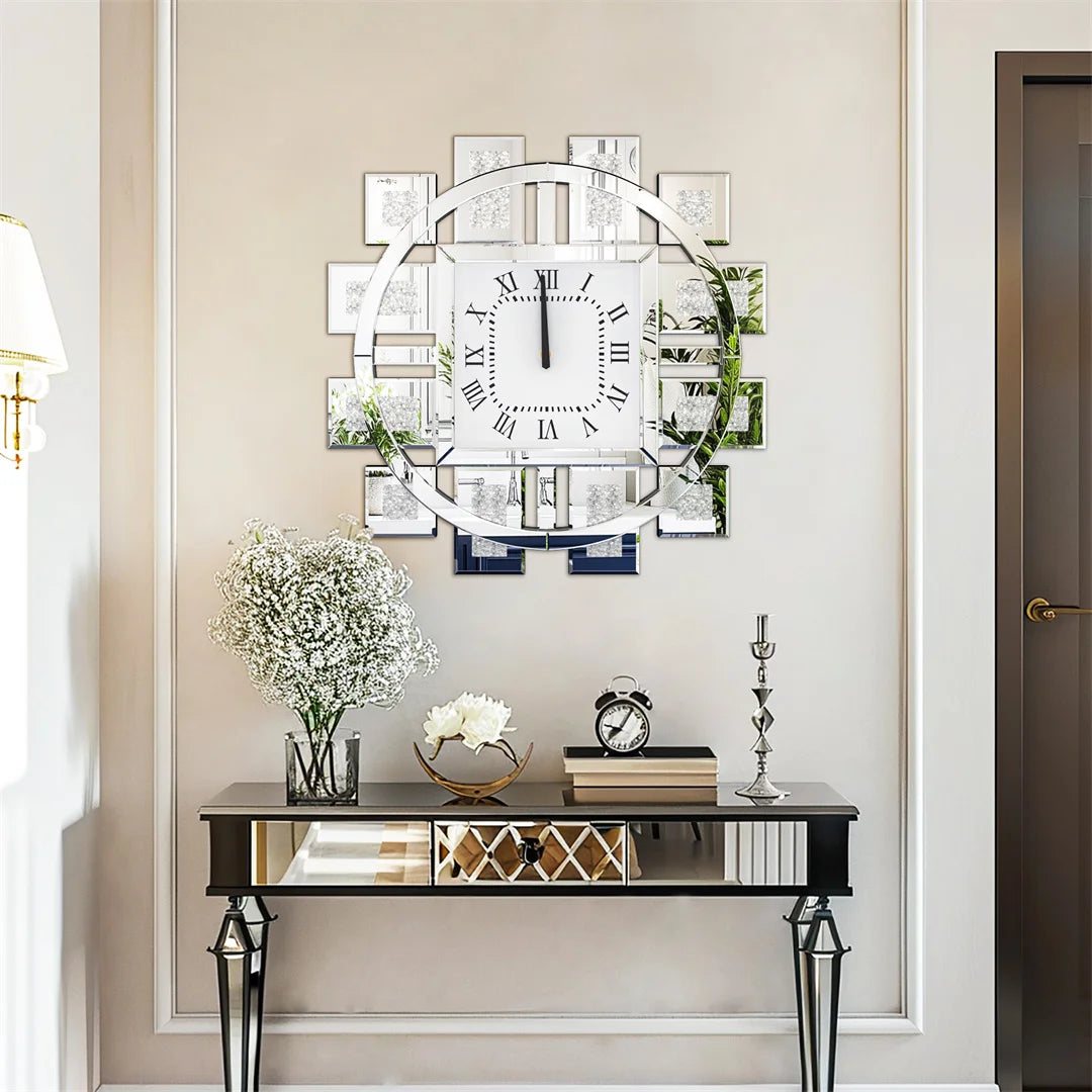 Decorative Wall Clock With Crystal Inlay Battery Operated