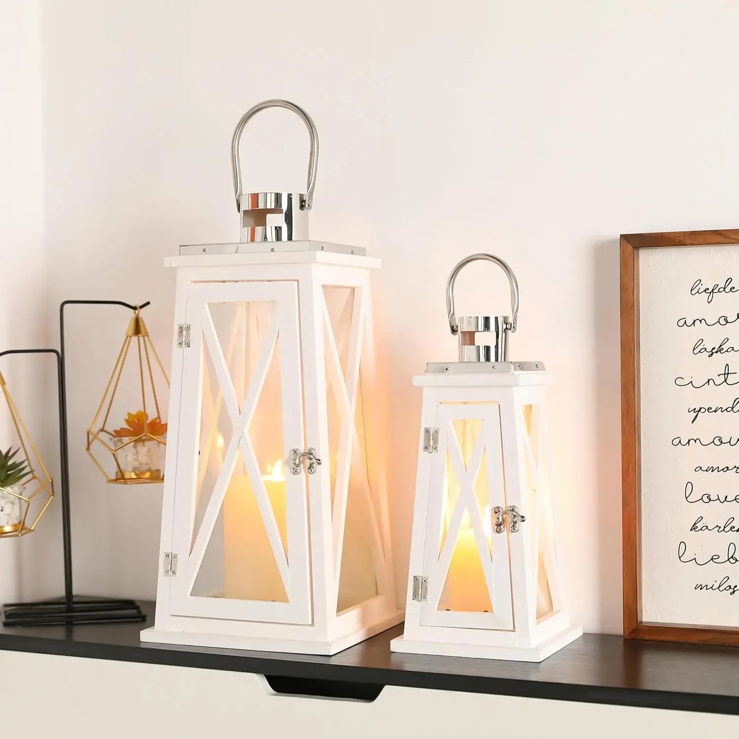 Newimage Wooden Candle Lantern With Glass Holder