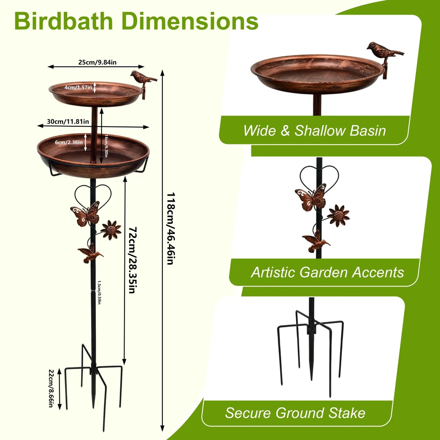 Bird Bath For Outdoors 118cm 2 Tier Metal Bird Bath With 5 Pronged Base For Garden Lovers