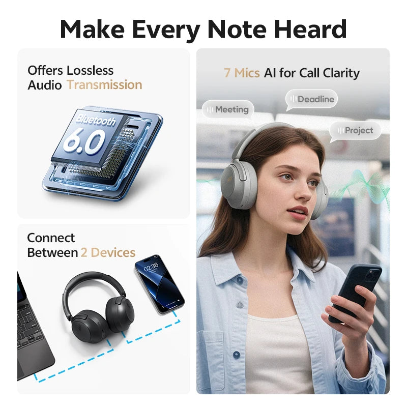 QCY H3S Wireless Over Ear Headphones With Adaptive ANC