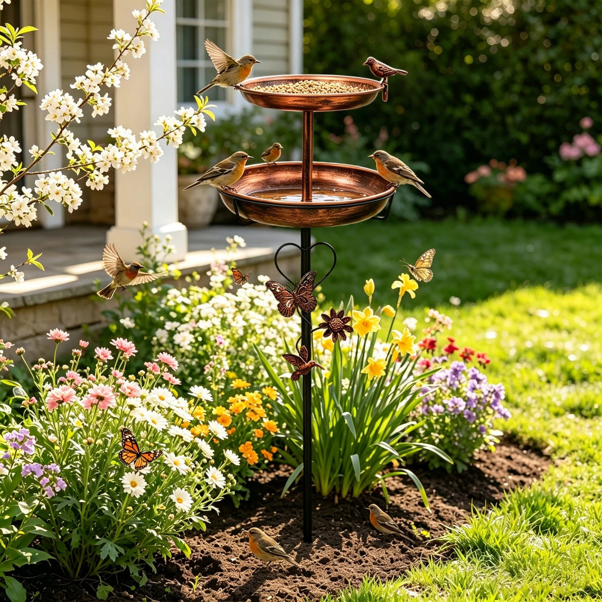 Bird Bath For Outdoors 118cm 2 Tier Metal Bird Bath With 5 Pronged Base For Garden Lovers