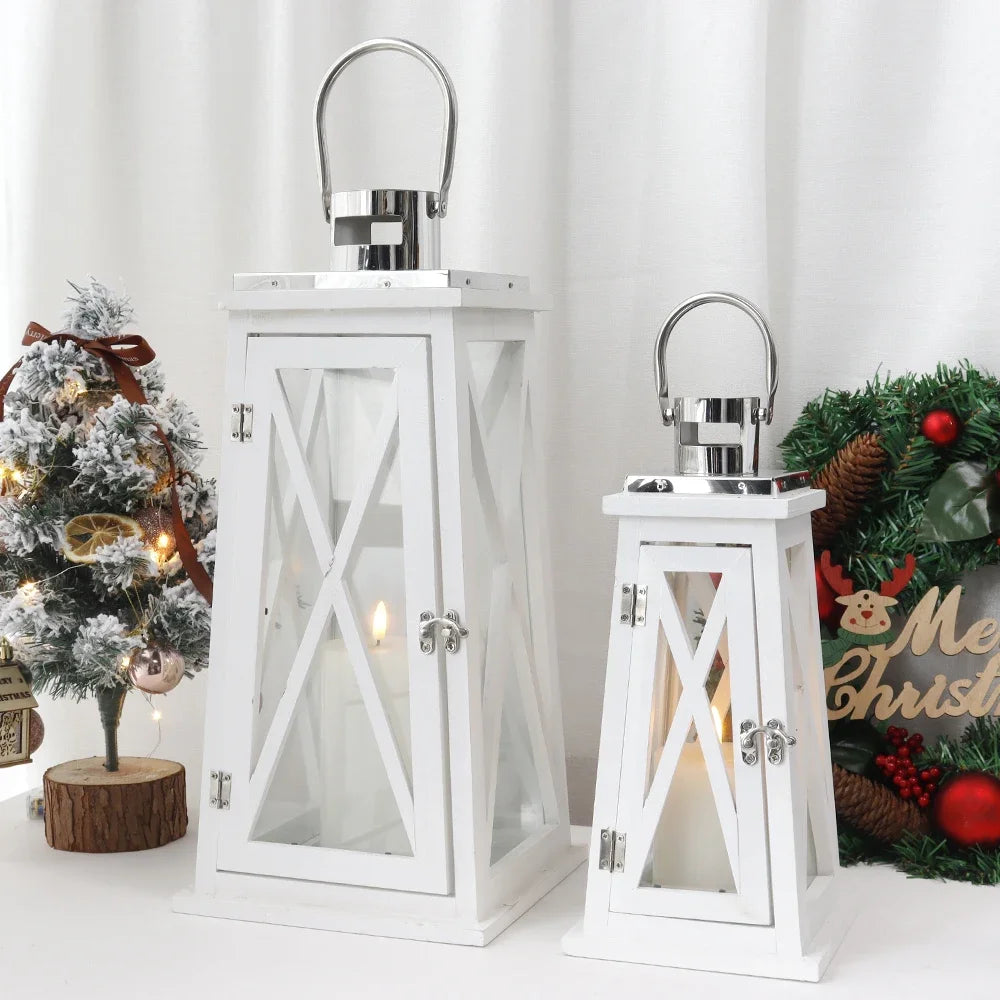 Newimage Wooden Candle Lantern With Glass Holder