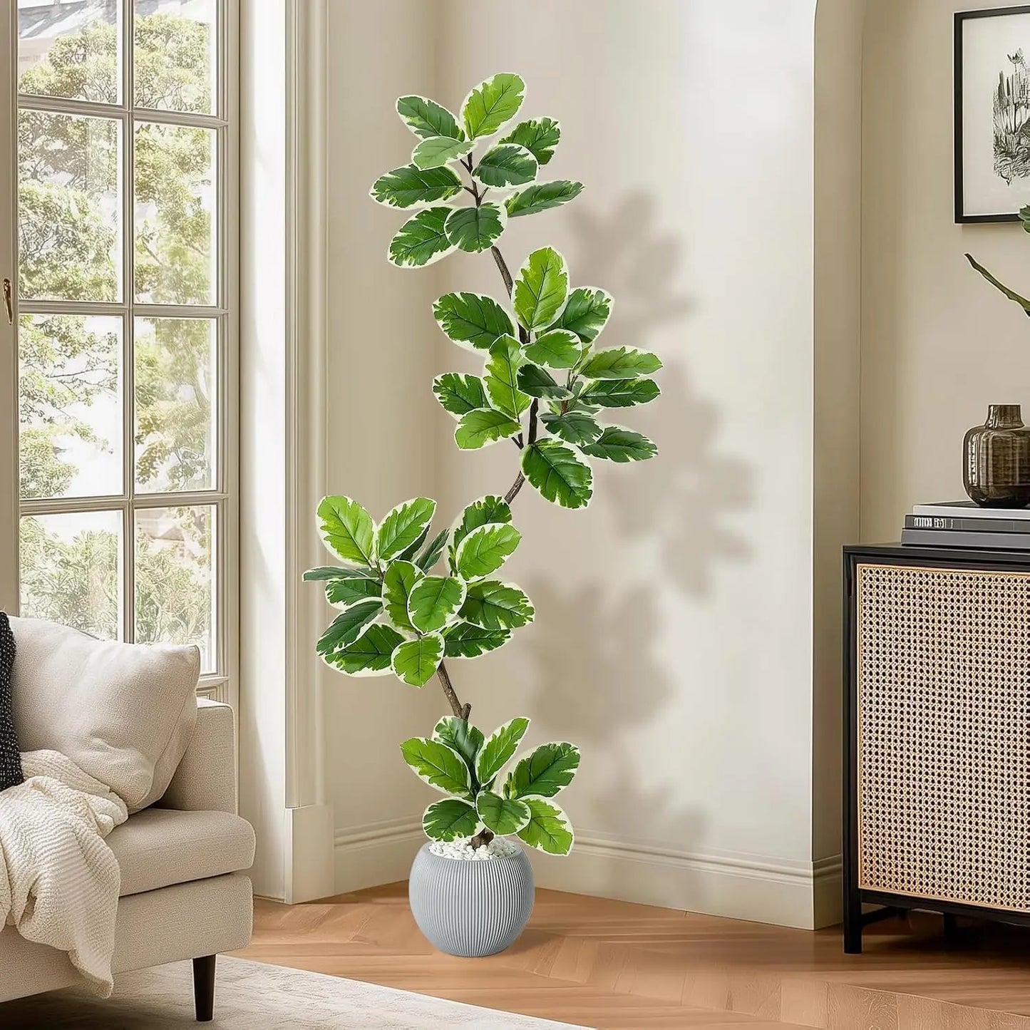 Realistic Artificial Fiddle Leaf Fig Tree With Planter