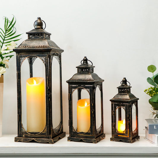 Newimage Vintage Metal Candle Lantern Set For Home Yard