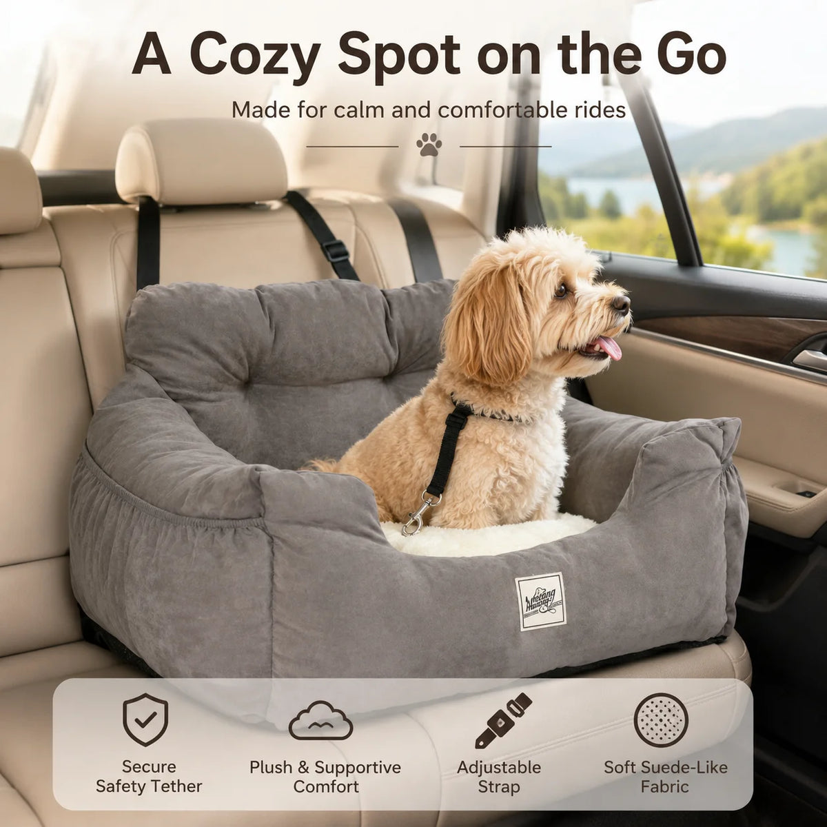 Adjustable Pet Car Seat Bed With Tether And Strap