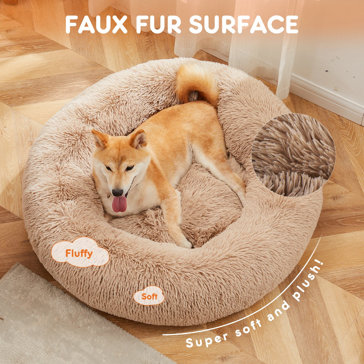 JHK Round Calming Dog Bed Soft Plush Fleece