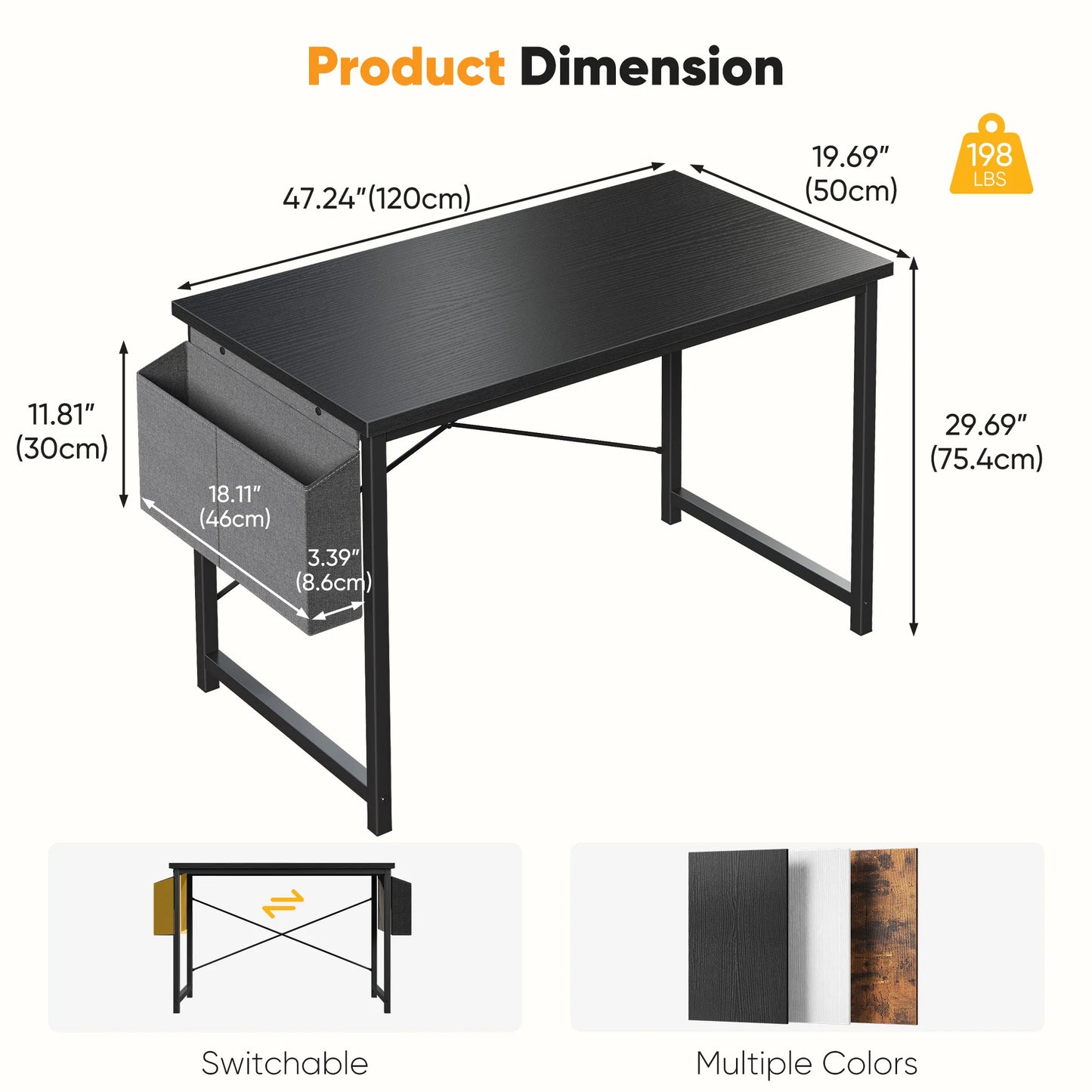 JHK Computer Desk With Metal Frame Wood Top, Easy Assembly