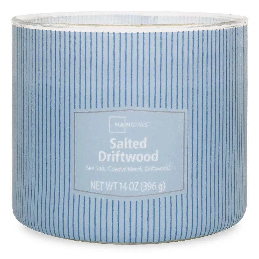 Large 14oz Scented Candle Triple Wick Textured Jar with Salted Driftwood Ocean Aroma for Home Decor Relaxation