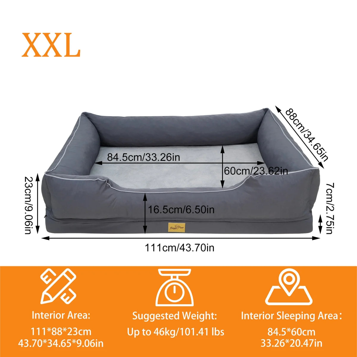 Orthopedic Dog Bed For Large Dogs Bingopaw Premium Waterproof Lining Removable Cover Bolster Sponge Base Sofa