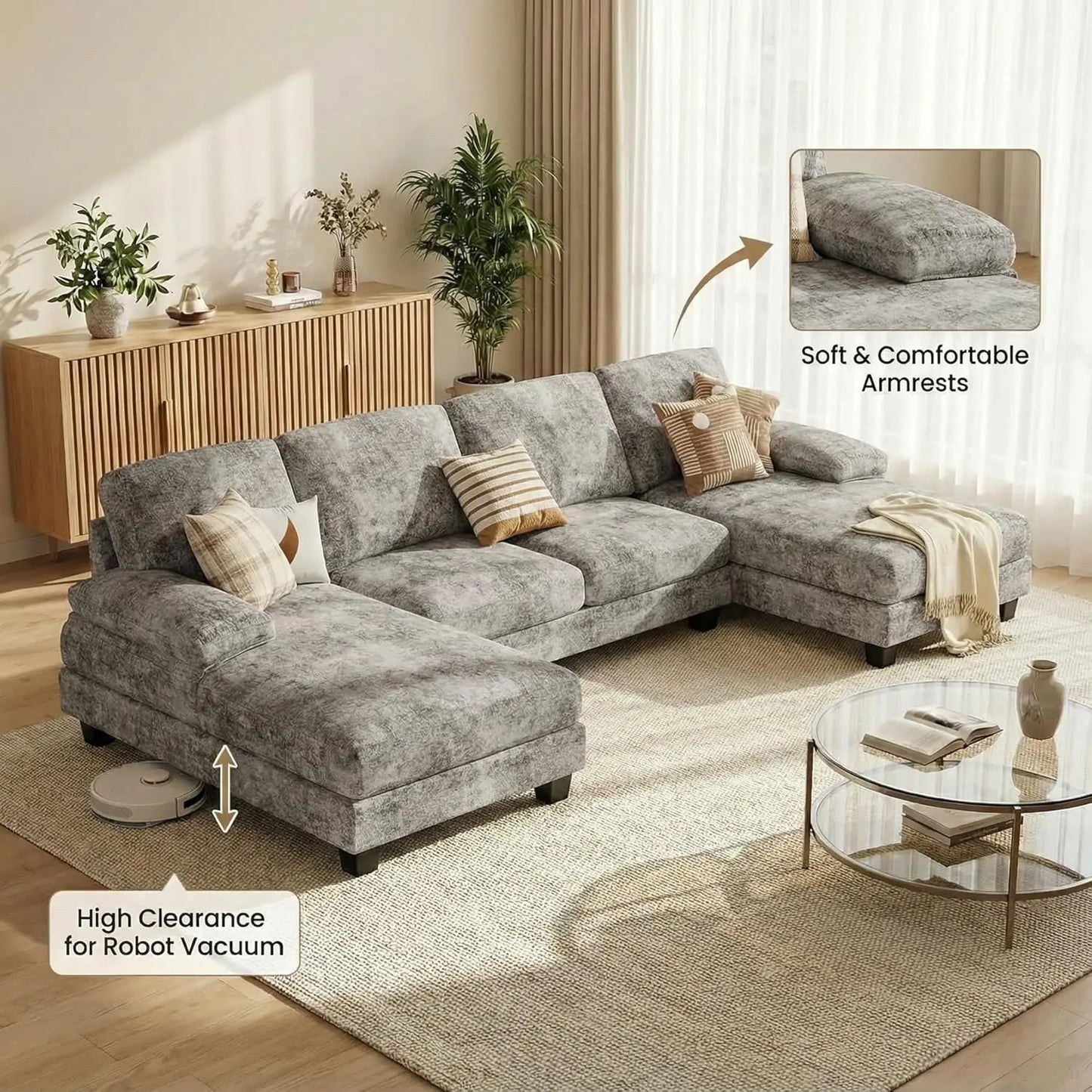 U Shaped Sectional Sofa Chenille Four Seat Cushions