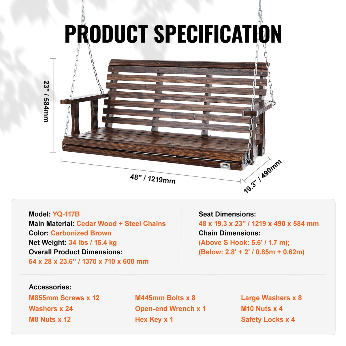 SucceBuy Cedar Porch Swing For Outdoor Gardens