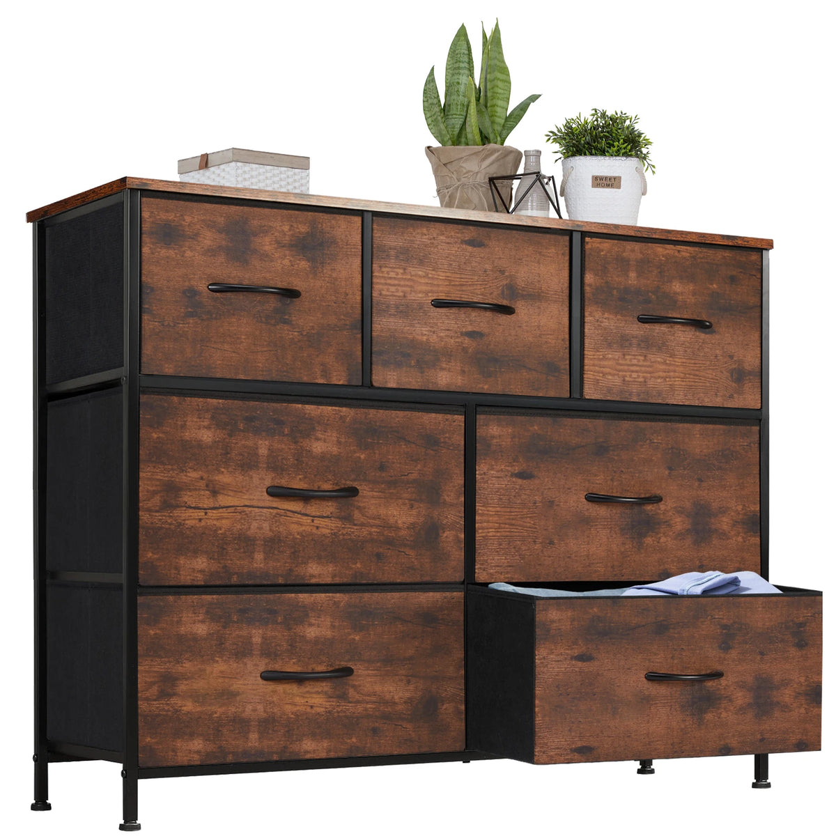JHK Modern Metal Frame Dresser 7 Fabric Drawers Chest
