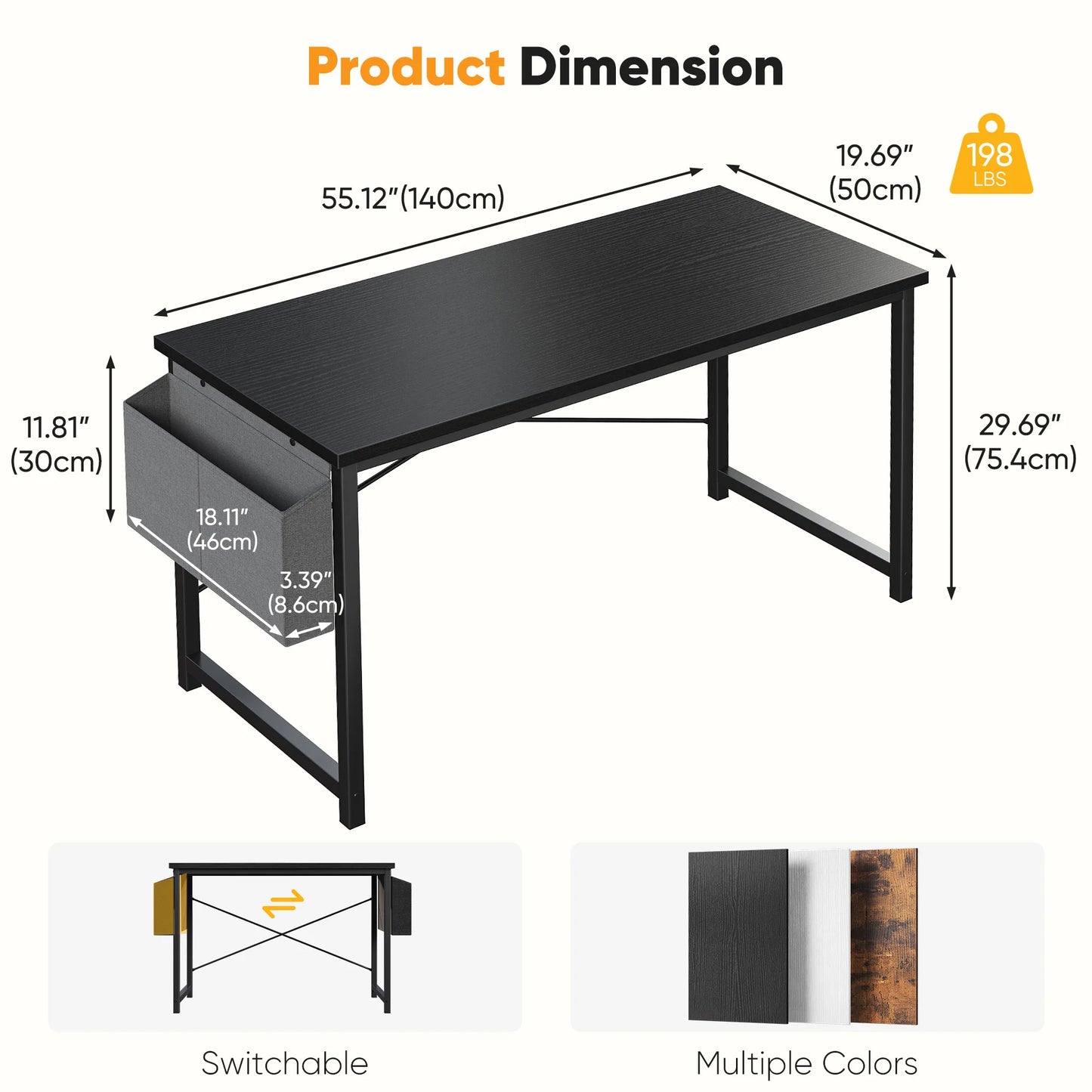 JHK Computer Desk With Metal Frame Wood Top, Easy Assembly