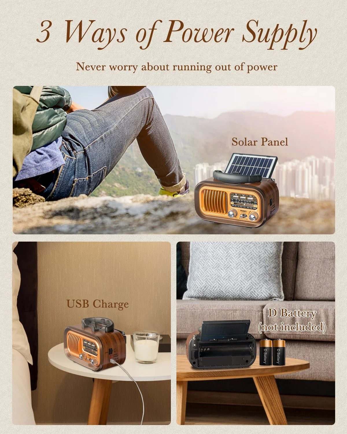 Prunus J150 Retro Bluetooth Radio Portable AM FM