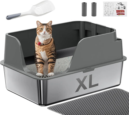 Stainless Steel Cat Litter Box Extra Large Splash Proof And Leak Proof For Large Cats