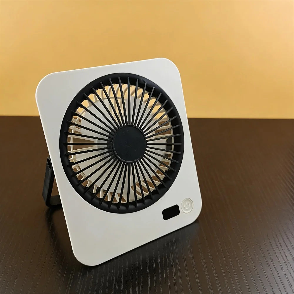 1pc rechargeable USB mini desktop fan, power display, 5-speed ultra quiet personal cooling fan, foldable handle portable fan, suitable for office, home, bedroom, travel, camping