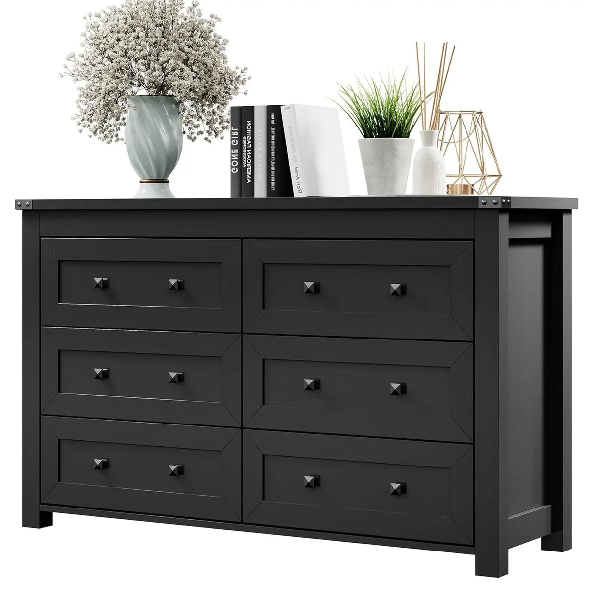Farmhouse 6 Drawer Dresser With TV Stand Storage