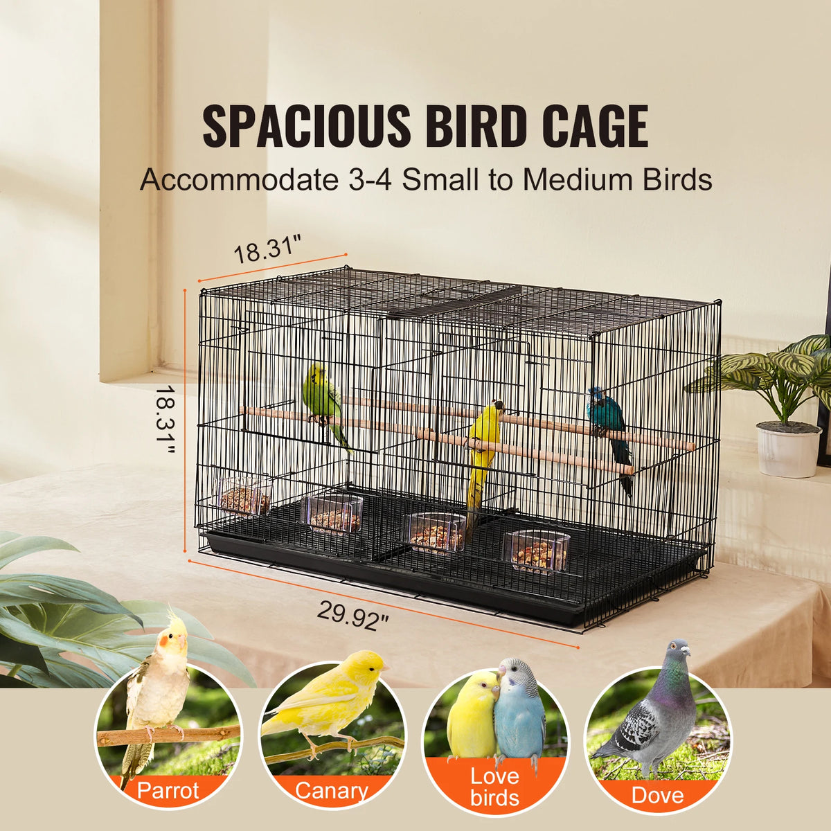 SucceBuy 30 Inch Flight Bird Cage With Divider Stackable Travel Cage For Small Birds And Perches