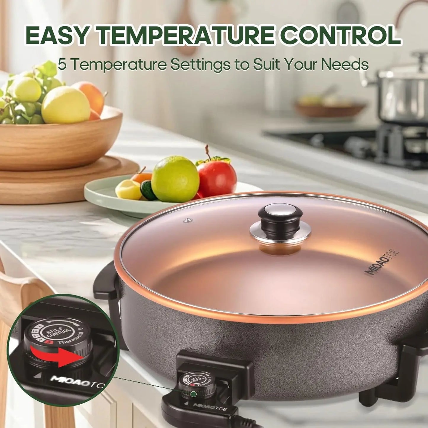 XMSJ Ceramic Nonstick Electric Skillet With Temp Control