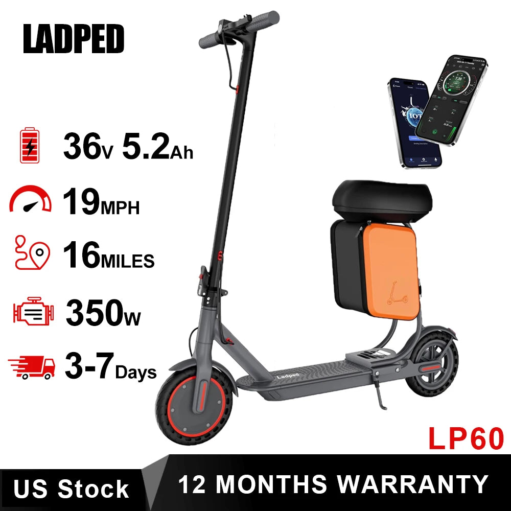 Ladped LP60 Electric Scooter 350W Folding 19 Mph Max Speed 16 Mile Range For Adults