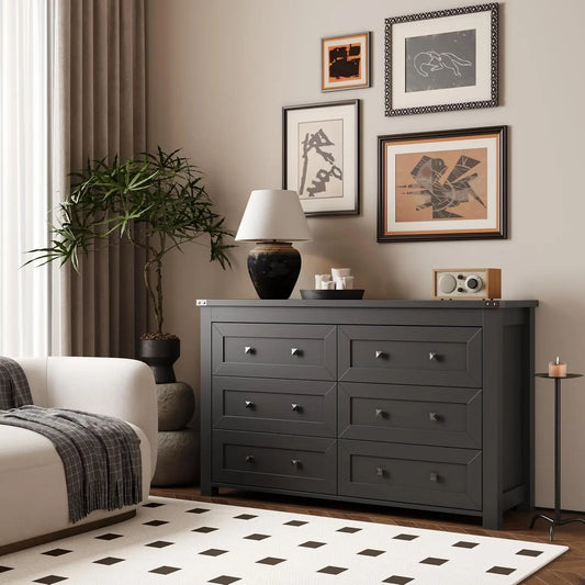Farmhouse 6 Drawer Dresser With TV Stand Storage