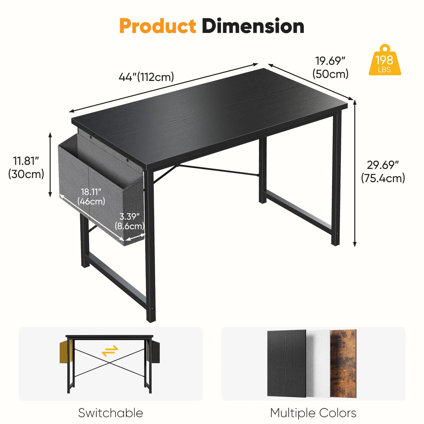 JHK Computer Desk With Metal Frame Wood Top, Easy Assembly