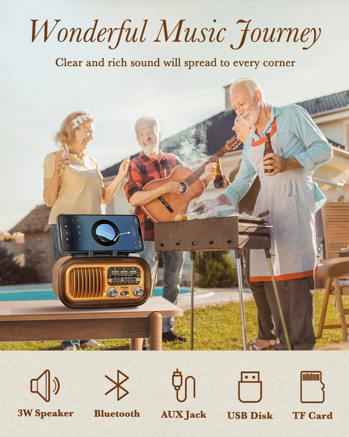 Prunus J150 Retro Bluetooth Radio Portable AM FM