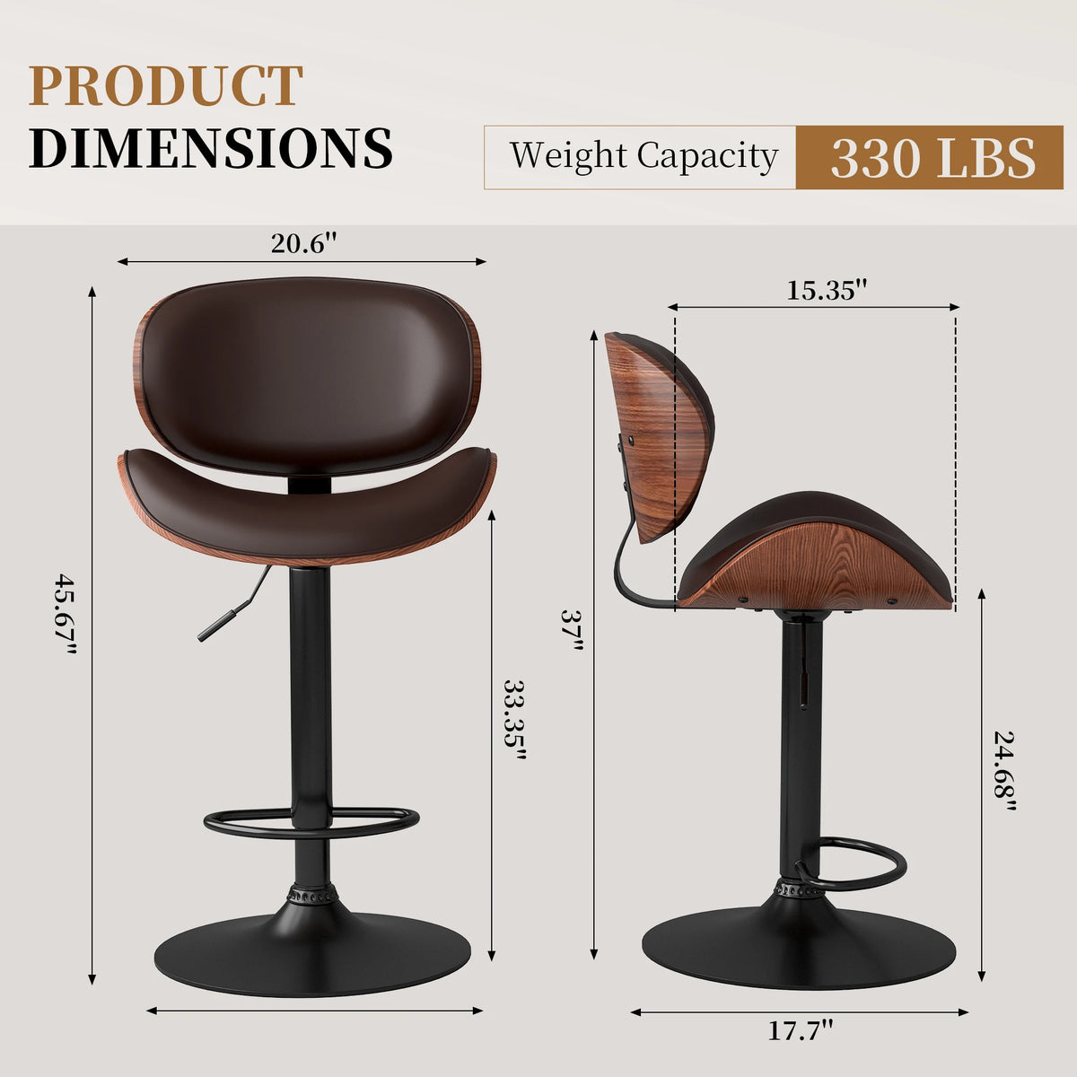 JHK PU Leather Ergonomic Swivel Counter Height Office Chair