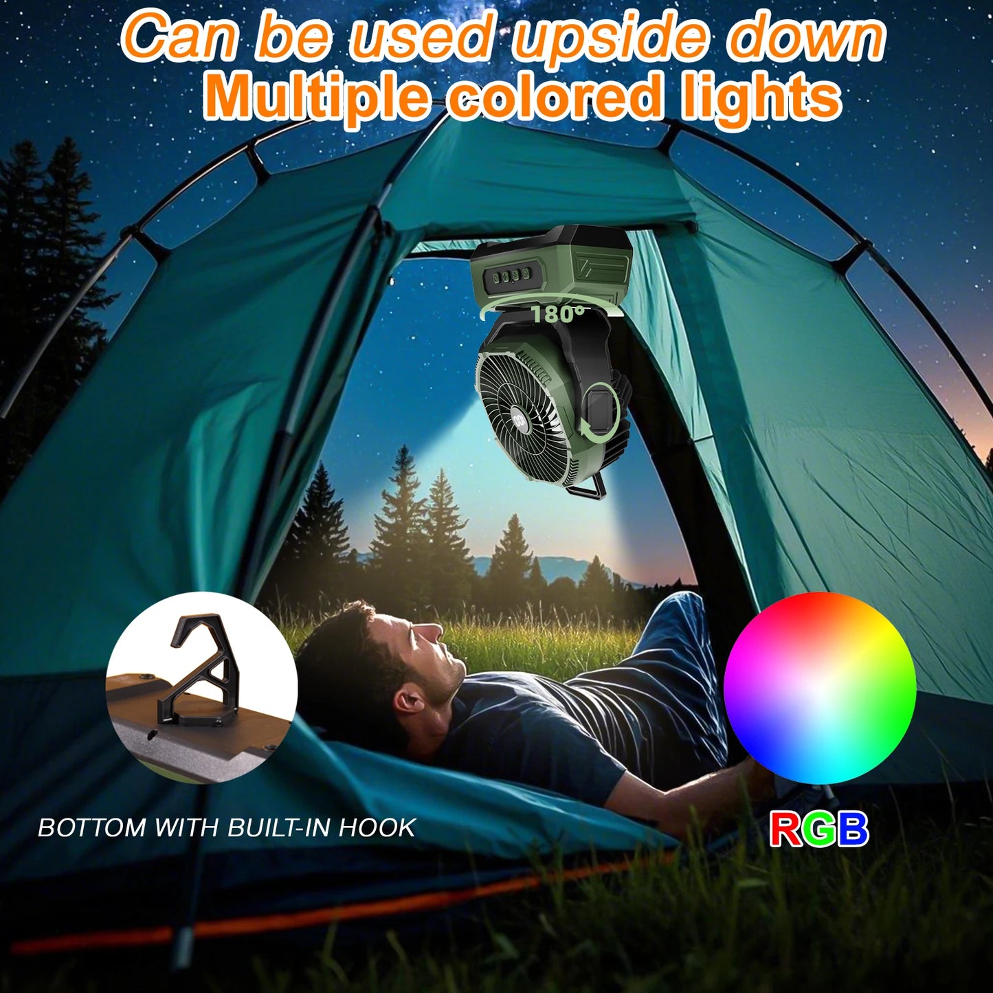 Portable Camping Fan With RGB Lantern And 30000mAh Battery