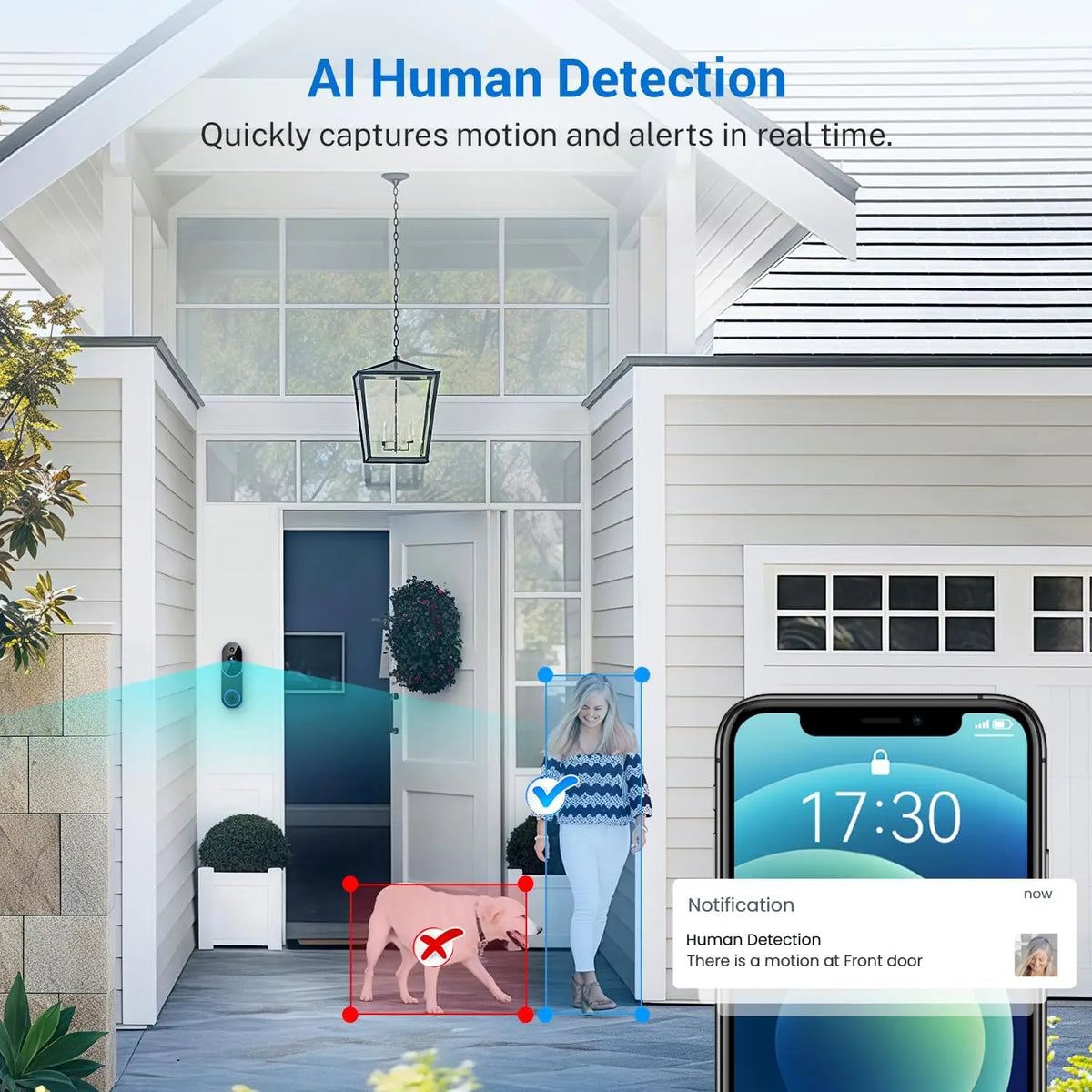 Smart Wireless Video Doorbell Camera AI Human Detection