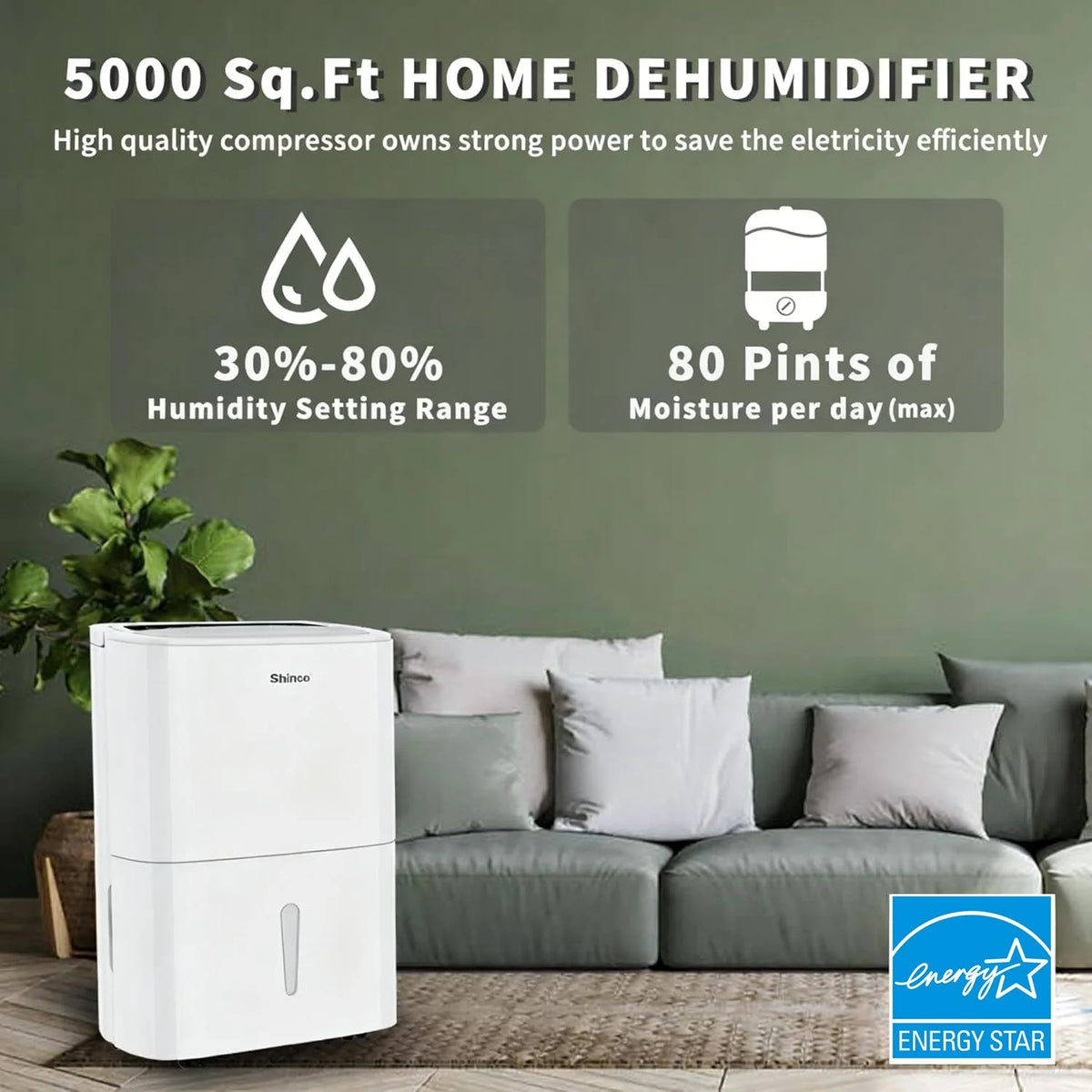 Shinco Energy Star Dehumidifier For Large Rooms
