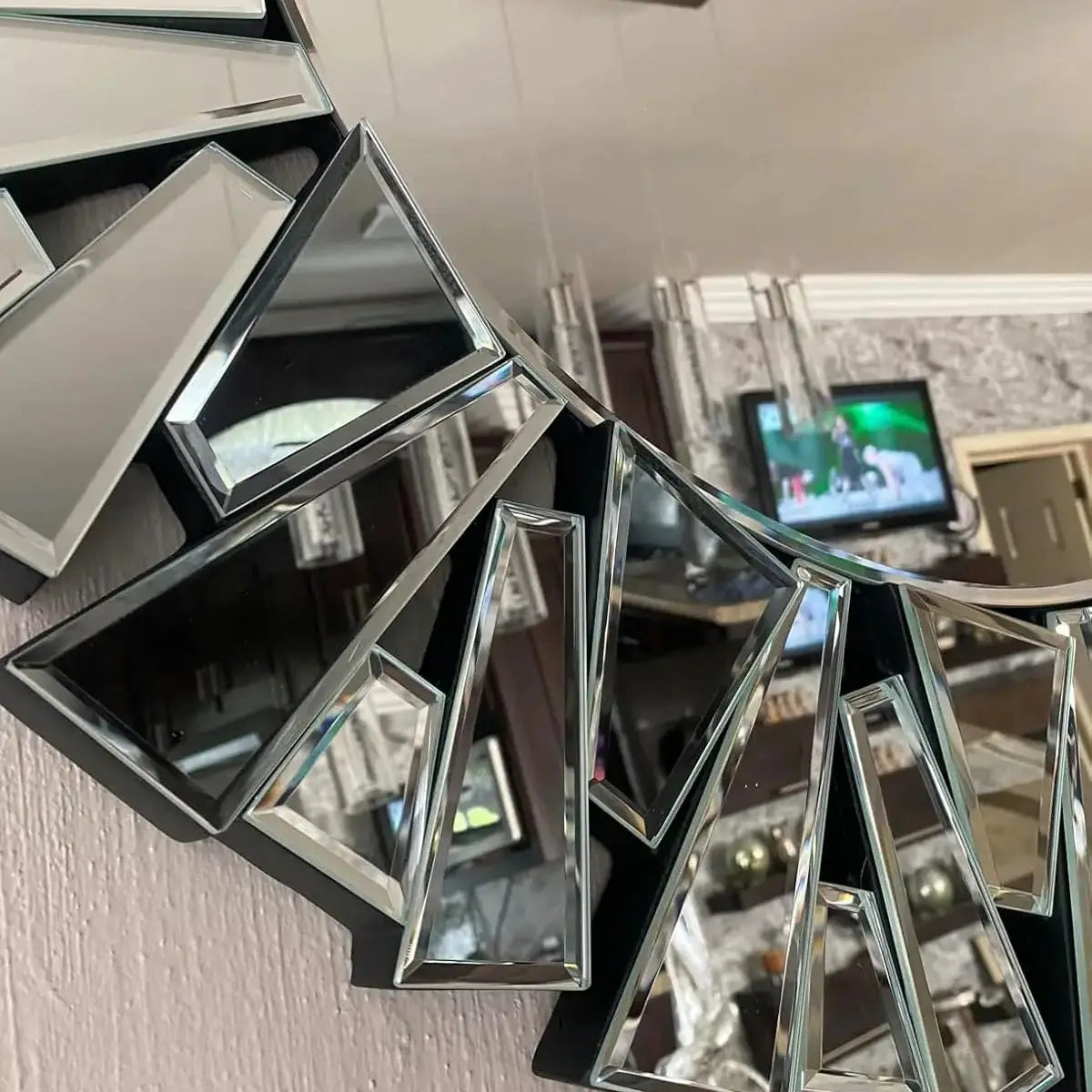 Sunburst Round Wall Mirror Silver Beveled Glass