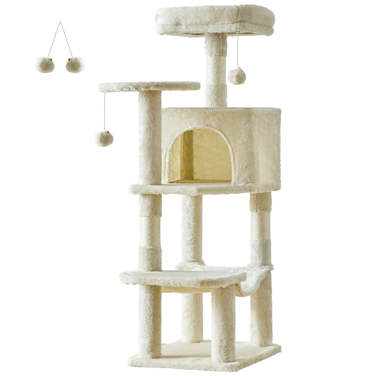 JHK 44 Inch Cat Tree Four Level Multi Cat Climbing Tower For Indoor Cats Natural Sisal Scratching Posts