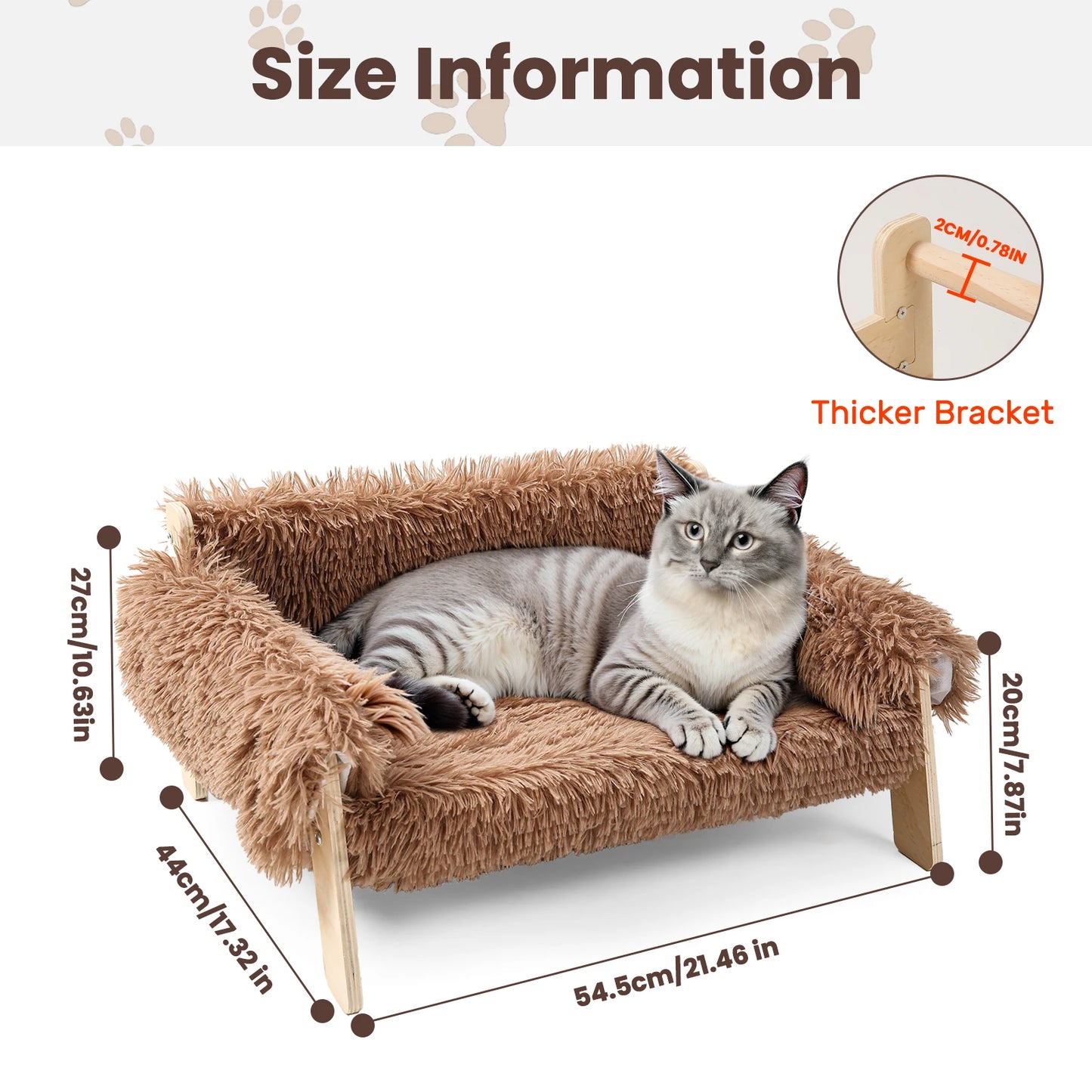 Raised Cat Bed With Sturdy Wooden Legs Large Plush Couch For Indoor Cats And Kittens
