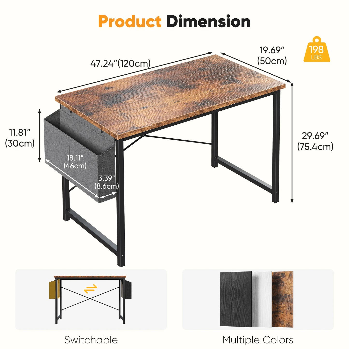 JHK Computer Desk With Metal Frame Wood Top, Easy Assembly