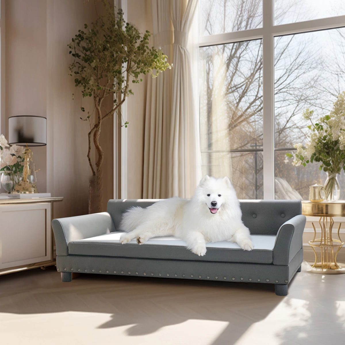 BINGOPAW Elevated Dog Bed For Large Dogs With Waterproof Microfiber Leather Cover And Removable Cushion
