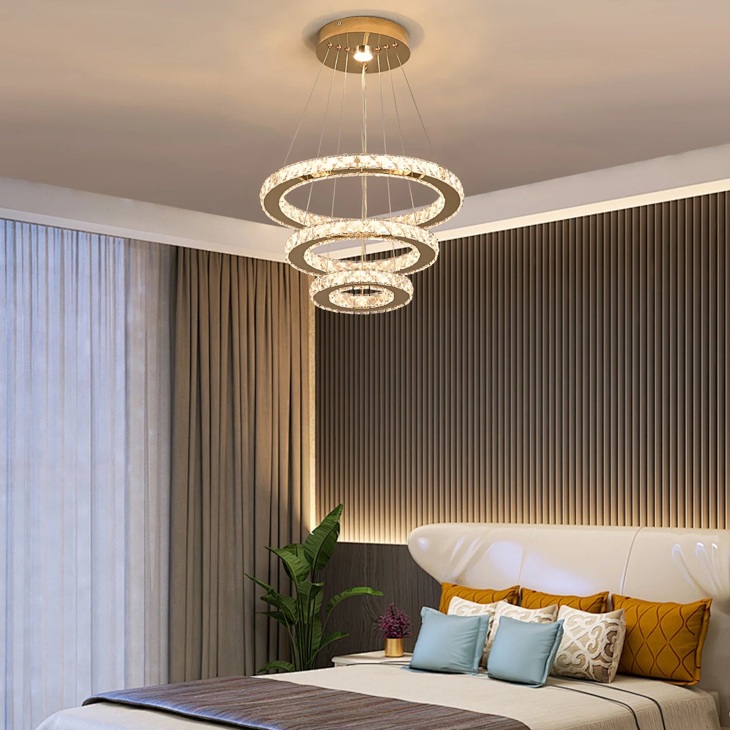 Vinilky Crystal Pendant Light Ceiling Lamp With Remote