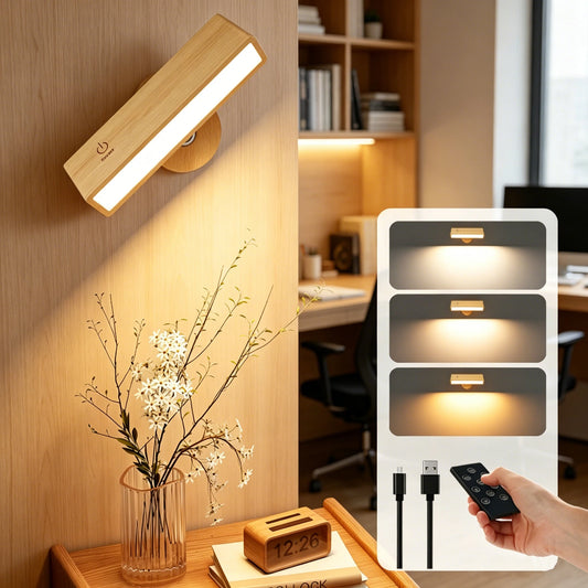 Beech Wood LED Wall Lamp With Remote Control