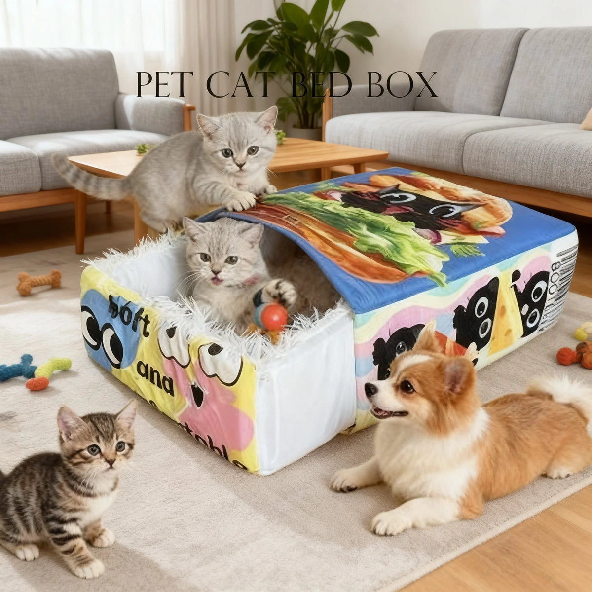 Booteely Cartoon Hamburger Cozy Plush Cat Bed