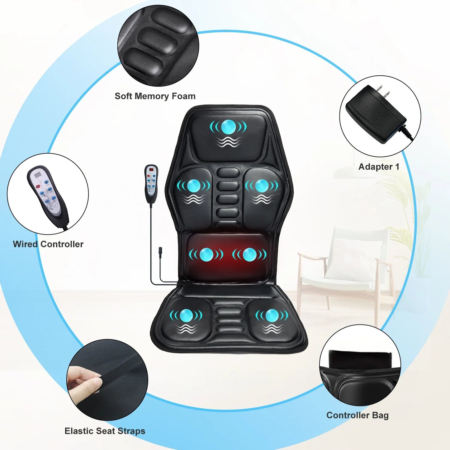 Homemassa Massage Chair Pad With Heat Back Massager Cushion