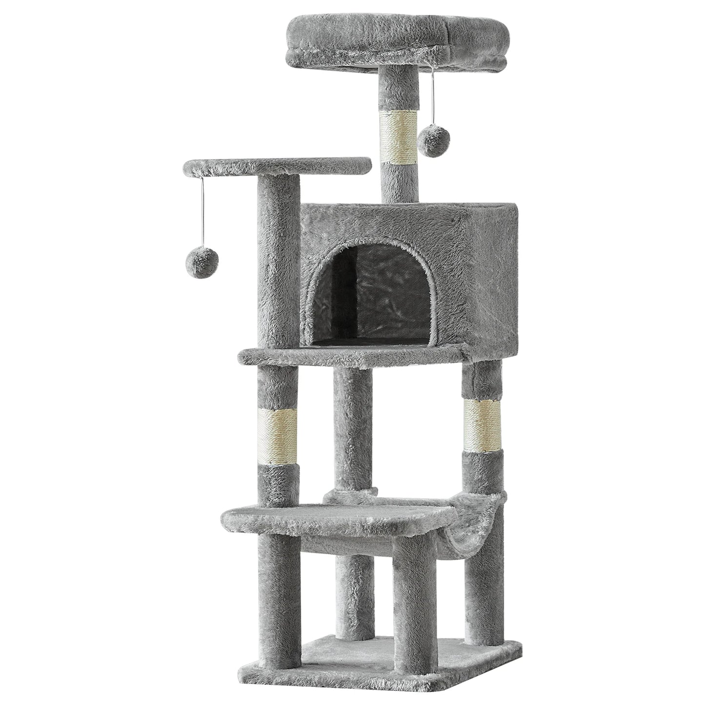 JHK 44 Inch Cat Tree Four Level Multi Cat Climbing Tower For Indoor Cats Natural Sisal Scratching Posts