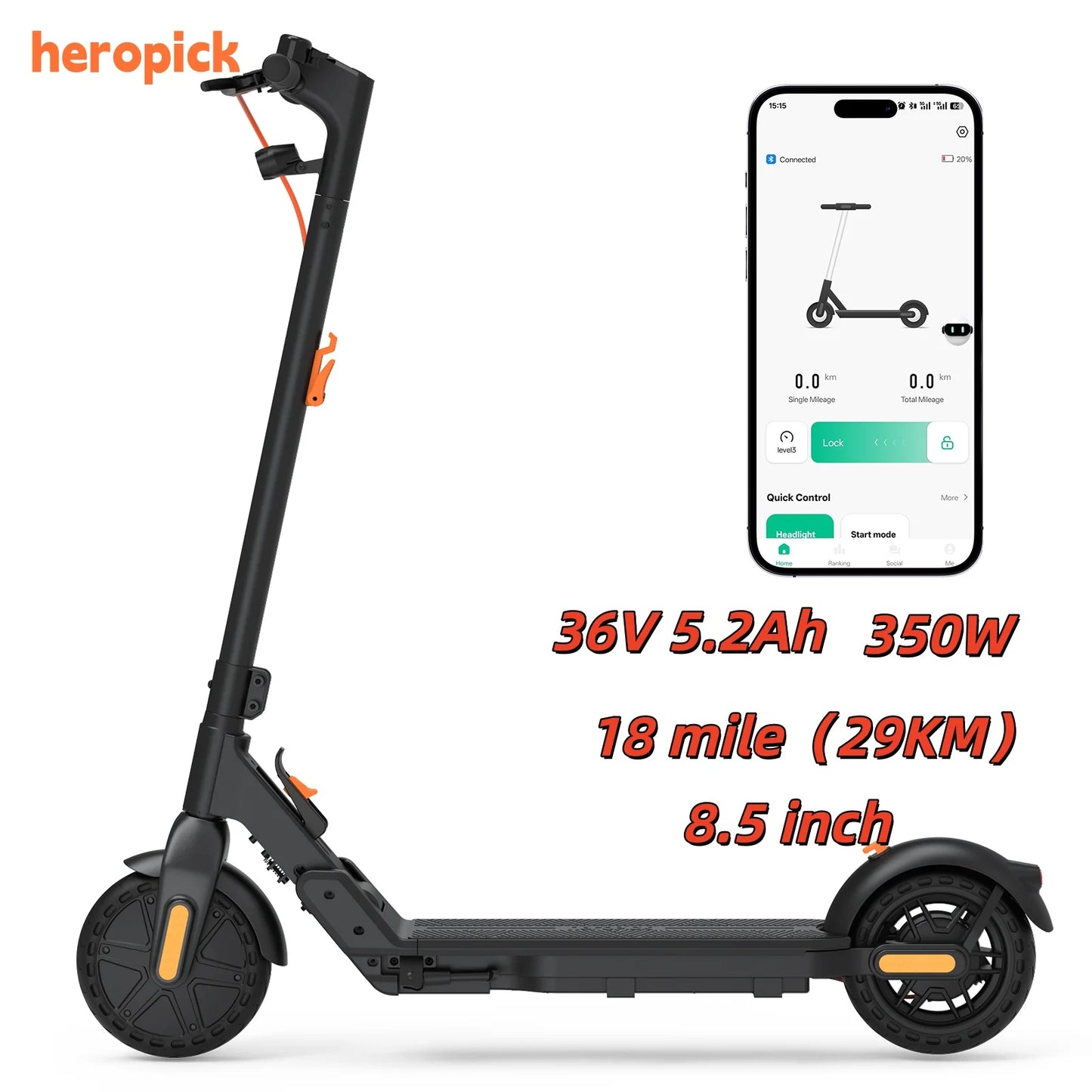 HeroPick C8 350W Adult Electric Scooter 19MPH Foldable